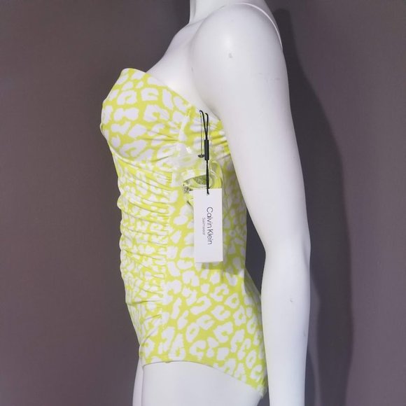 Calvin Klein Printed Tummy Control One Piece Swimsuit Yellow Size 10 - Picture 3 of 10